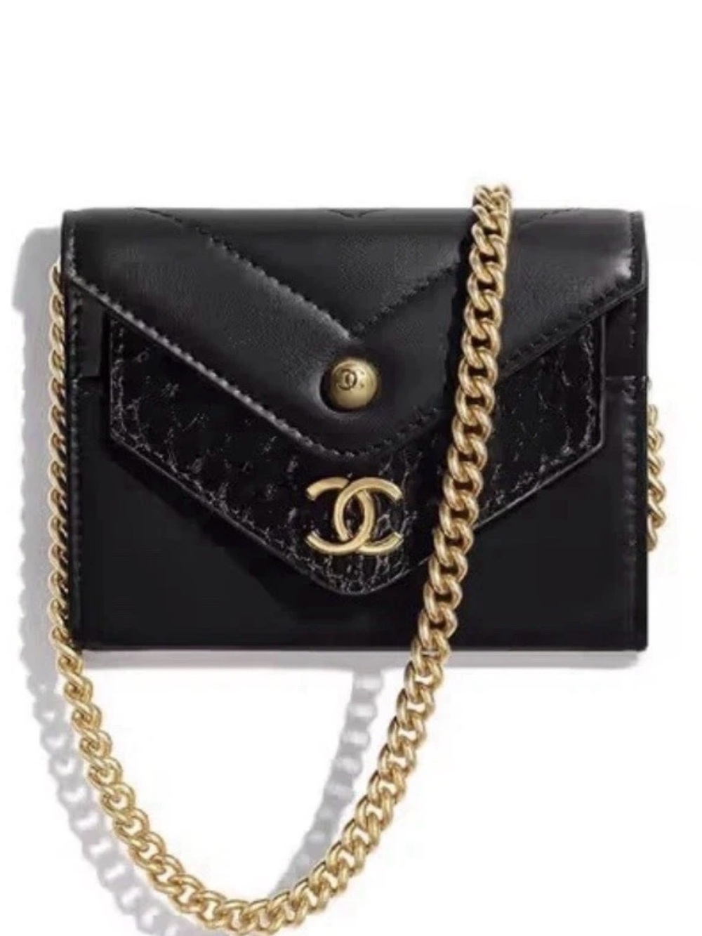 Calfskin Elaphe Double Chevron Card Case On Chain Black